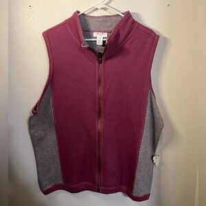 CARIBBEAN JOE Classic Casual Cotton Knit Full Zip Vest Pink Grey Womens Size 2XL
